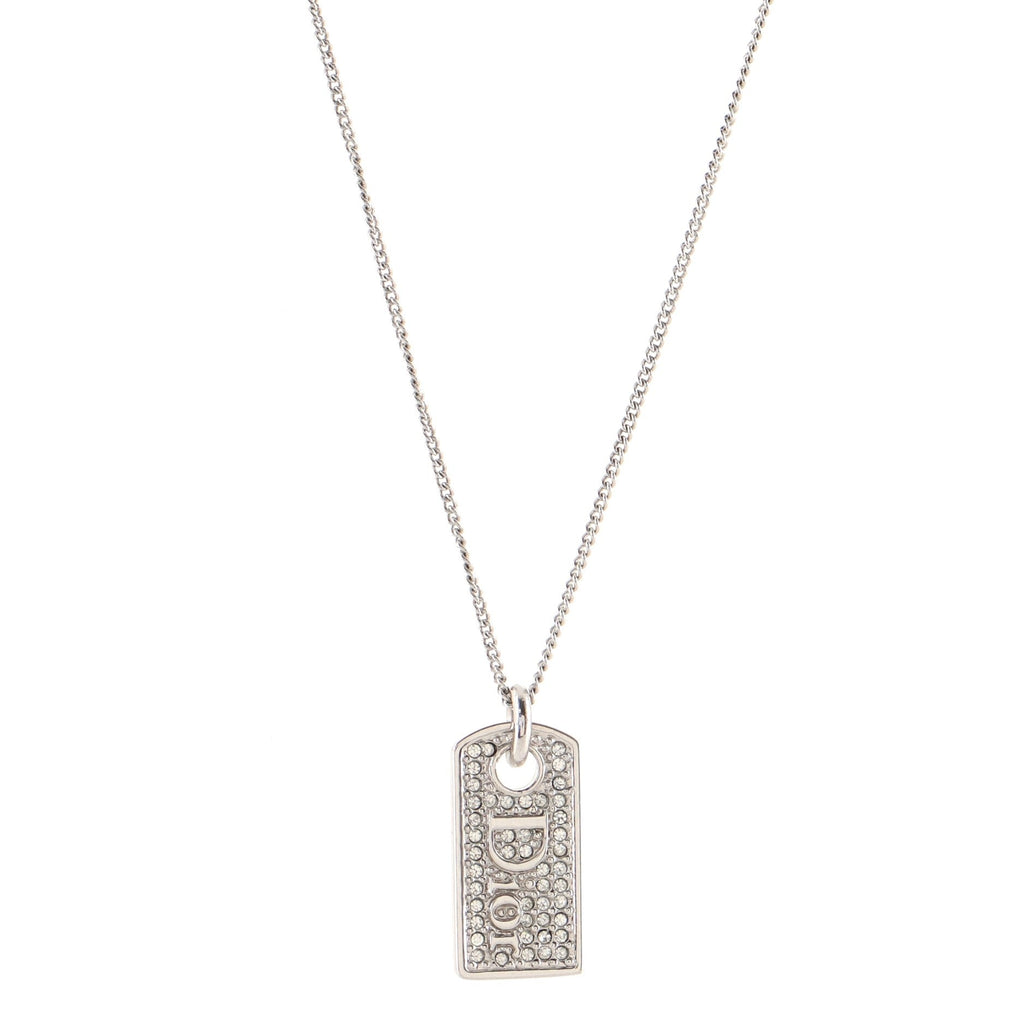 Vintage Logo Dog Tag Necklace Metal with Crystals