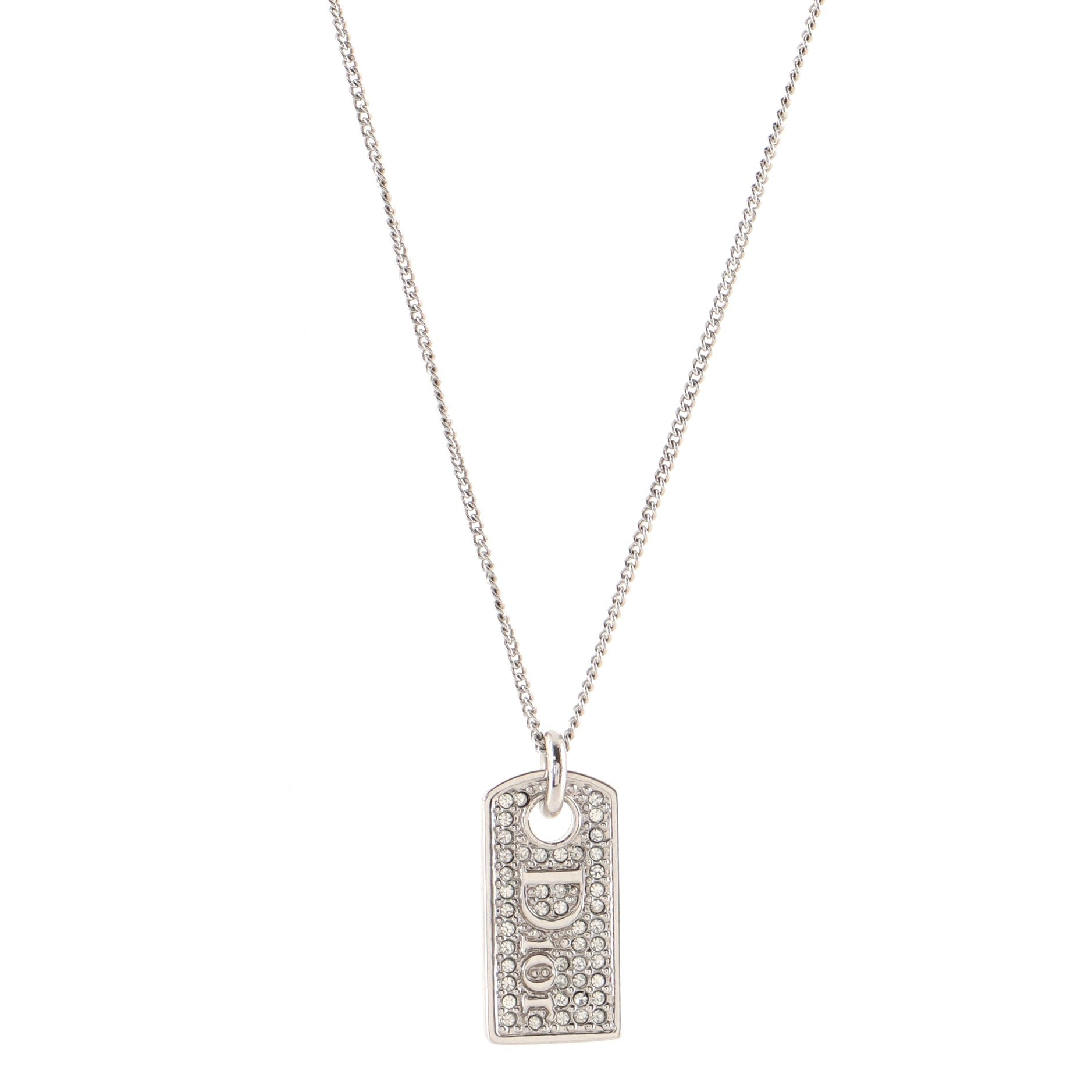 Vintage Logo Dog Tag Necklace Metal with Crystals
