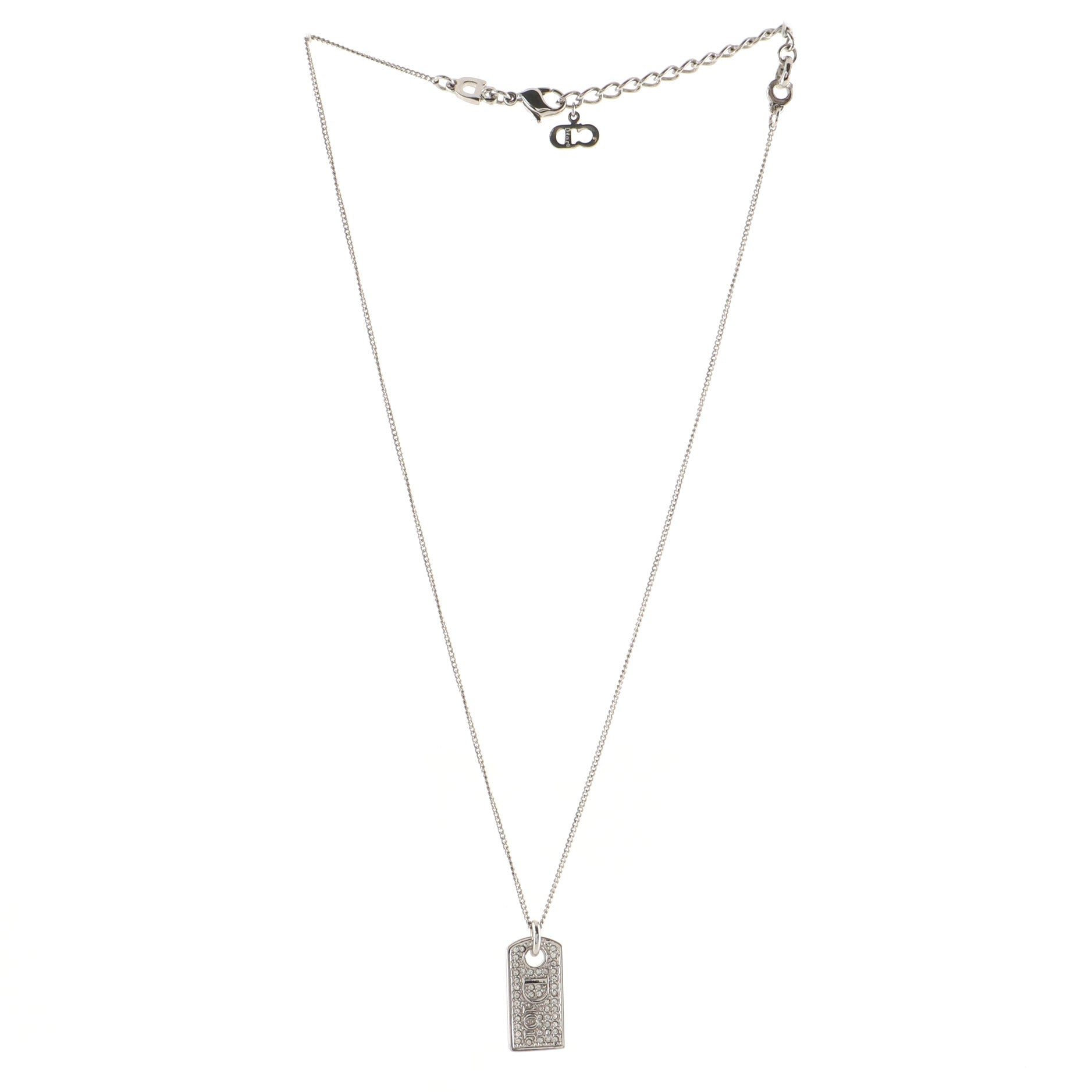 Vintage Logo Dog Tag Necklace Metal with Crystals