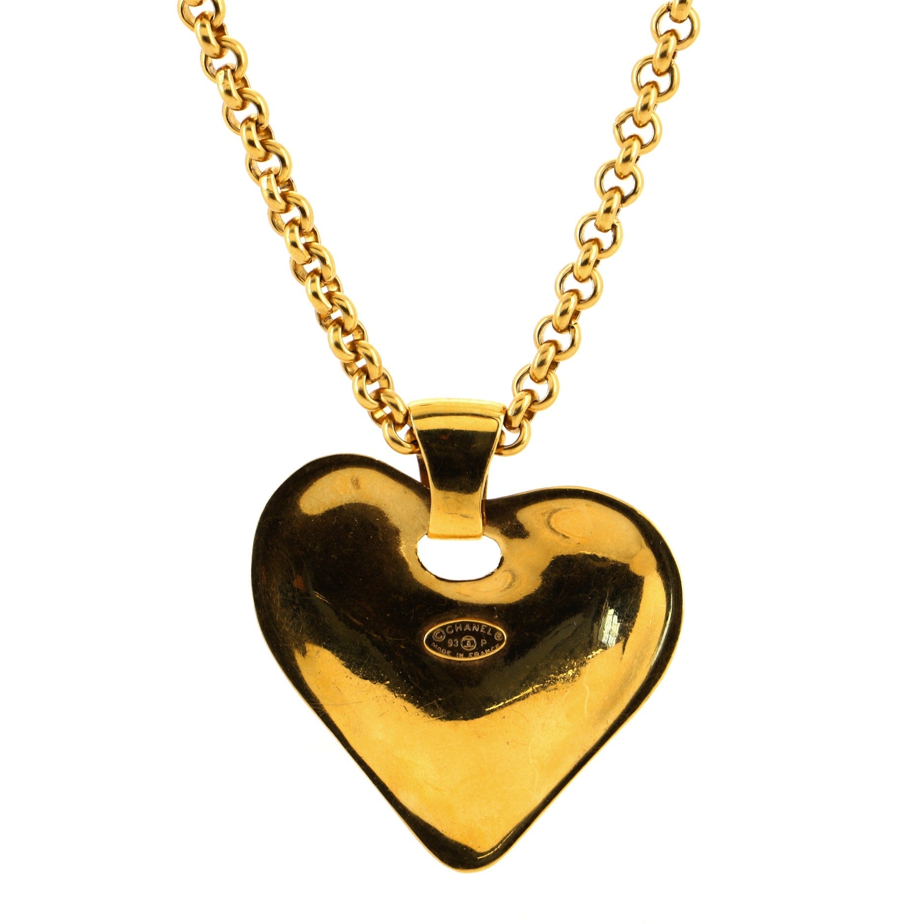 Vintage CC Heart Pendant Long Necklace Metal XL