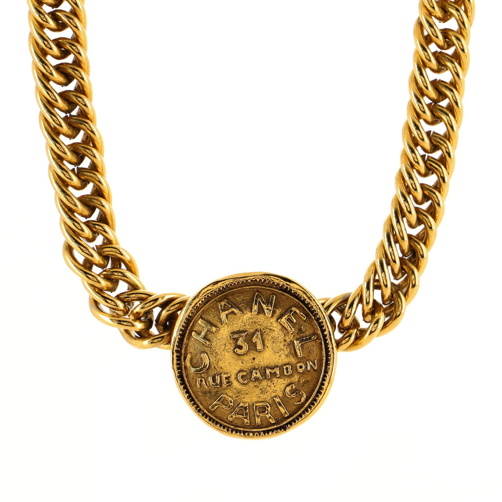 CC Medallion Chain Choker Necklace Metal