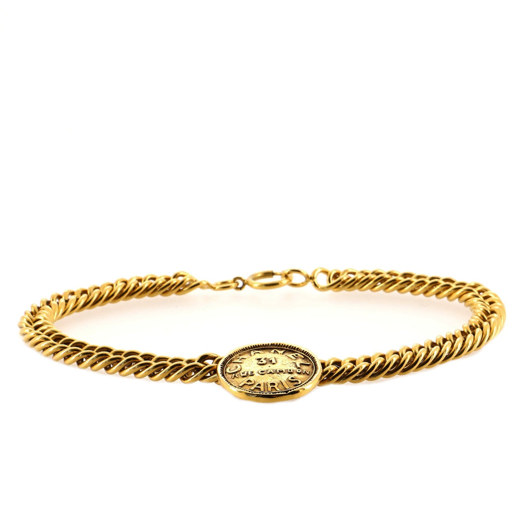 CC Medallion Chain Choker Necklace Metal
