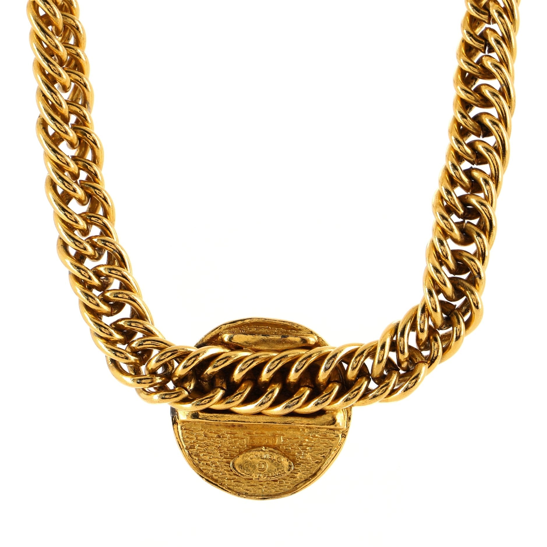 CC Medallion Chain Choker Necklace Metal