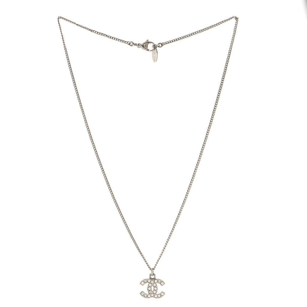 CC Long Pendant Necklace Crystal and Metal