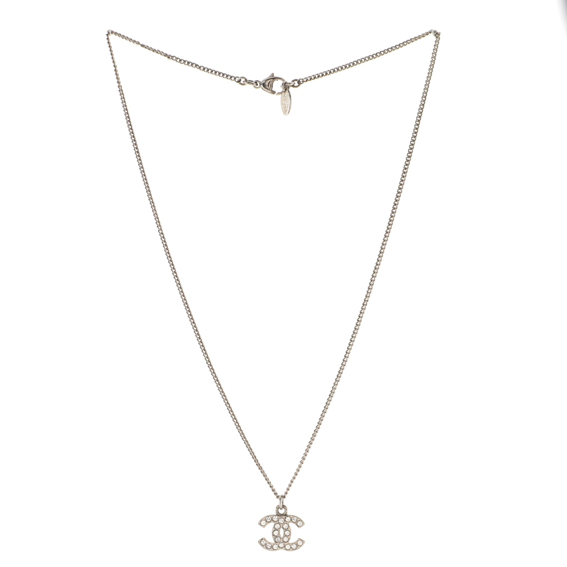 CC Long Pendant Necklace Crystal and Metal