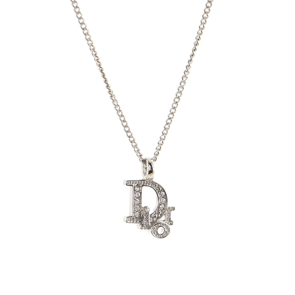 Vintage Dior Logo Necklace Metal and Crystal
