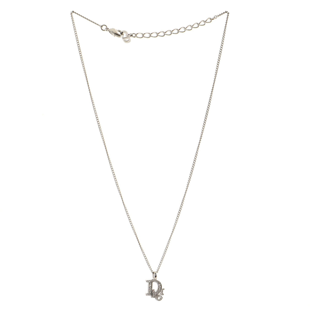 Vintage Dior Logo Necklace Metal and Crystal