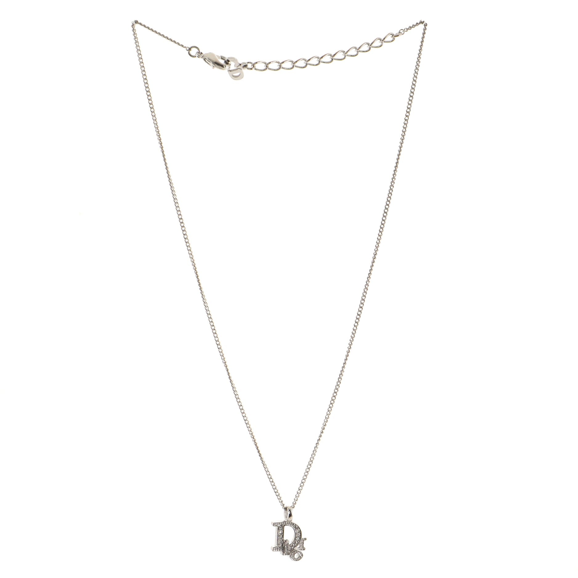 Vintage Dior Logo Necklace Metal and Crystal