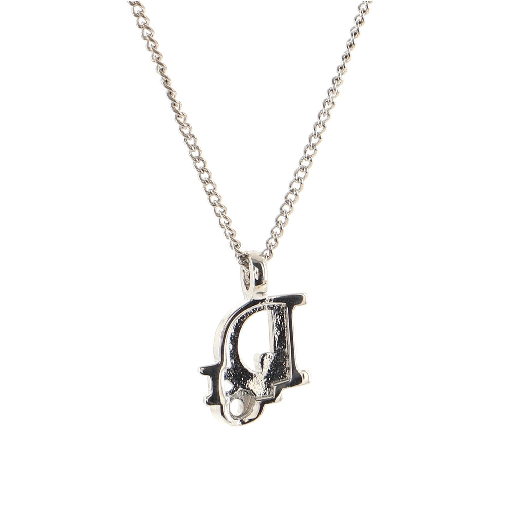 Vintage Dior Logo Necklace Metal and Crystal
