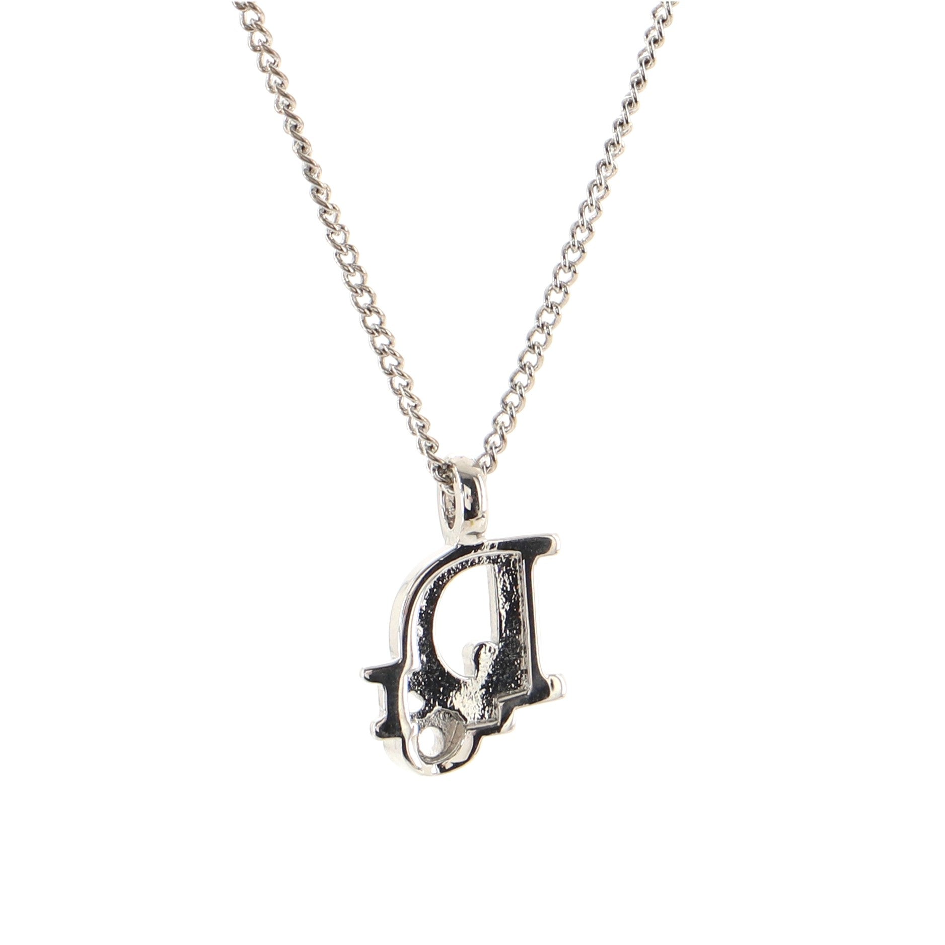 Vintage Dior Logo Necklace Metal and Crystal