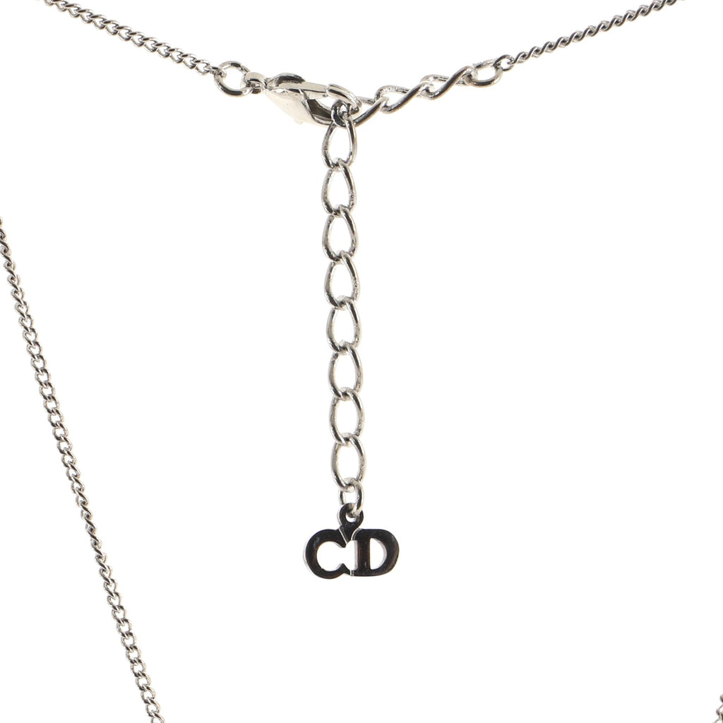 Vintage Dior Logo Necklace Metal and Crystal