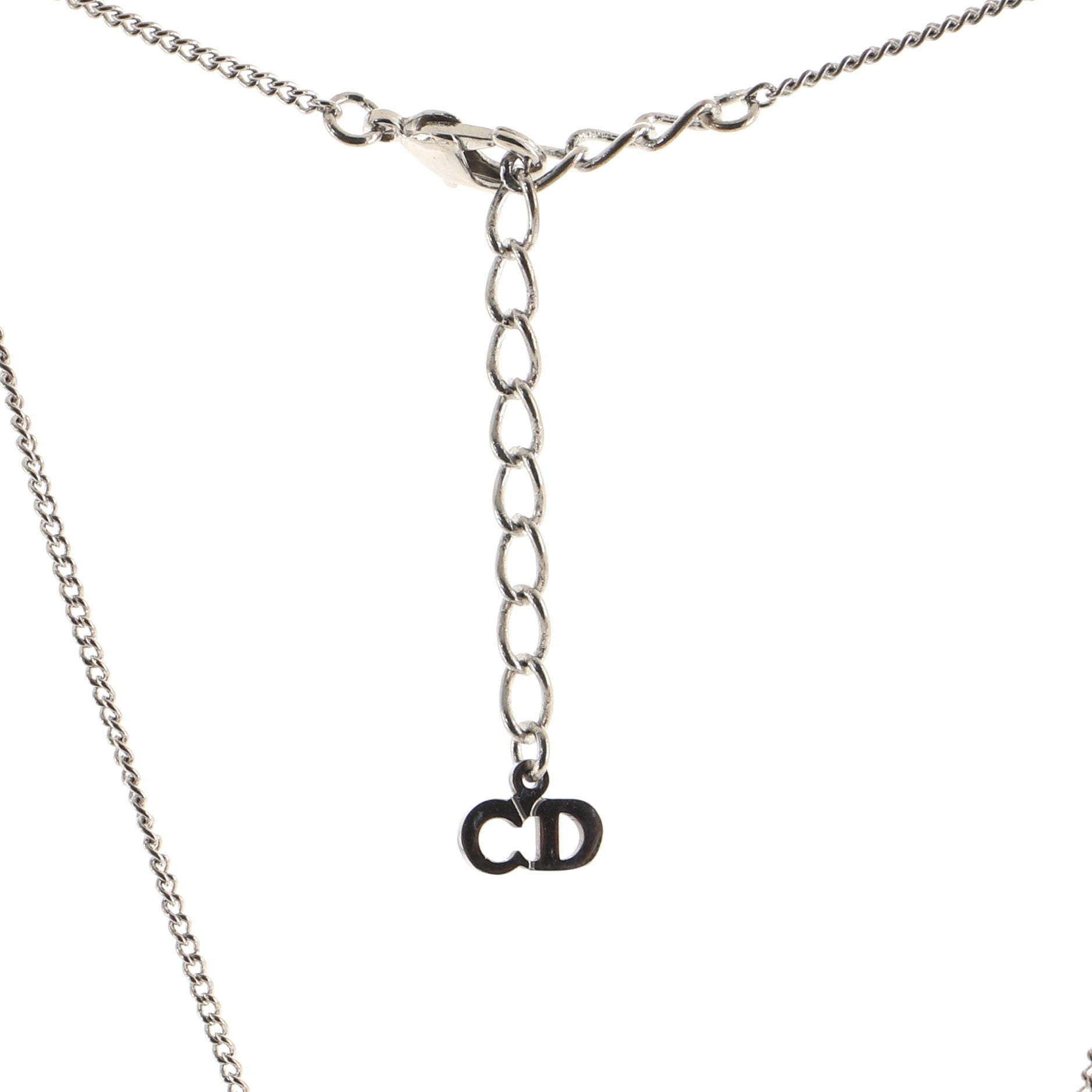 Vintage Dior Logo Necklace Metal and Crystal