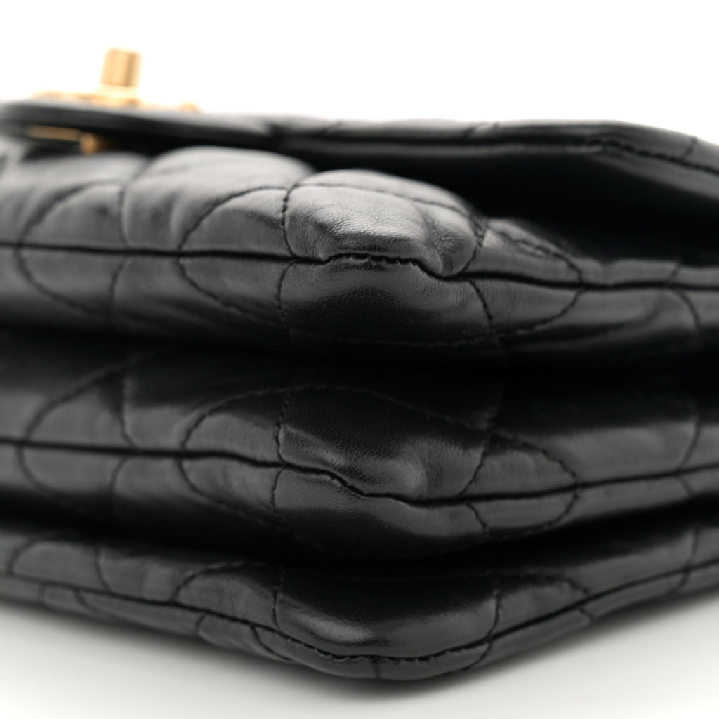 Lambskin Quilted Small Pillow Crush Flap Black