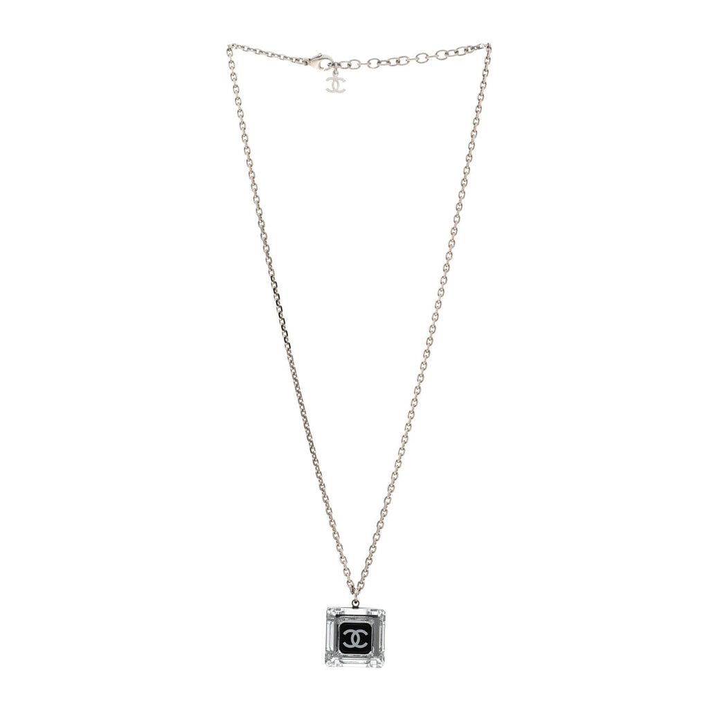 Resin Strass Geometric Square CC Necklace Black