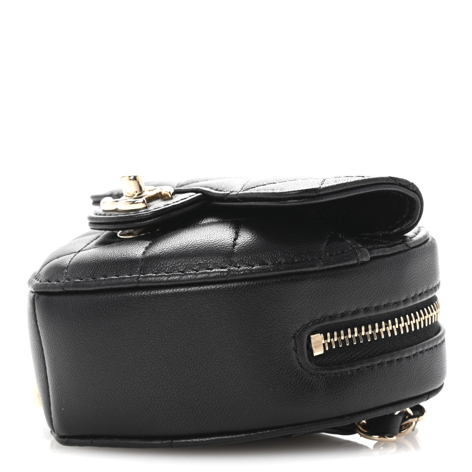Lambskin Quilted CC In Love Heart Waist Belt Bag With Chain Black