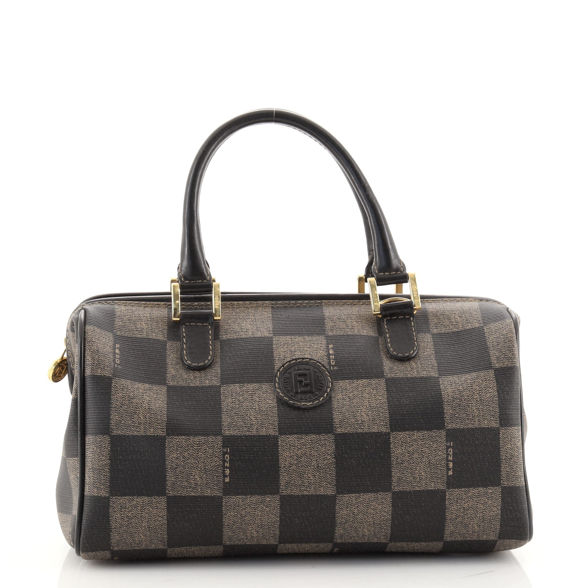 Vintage Convertible Boston Bag Check Coated Canvas Mini