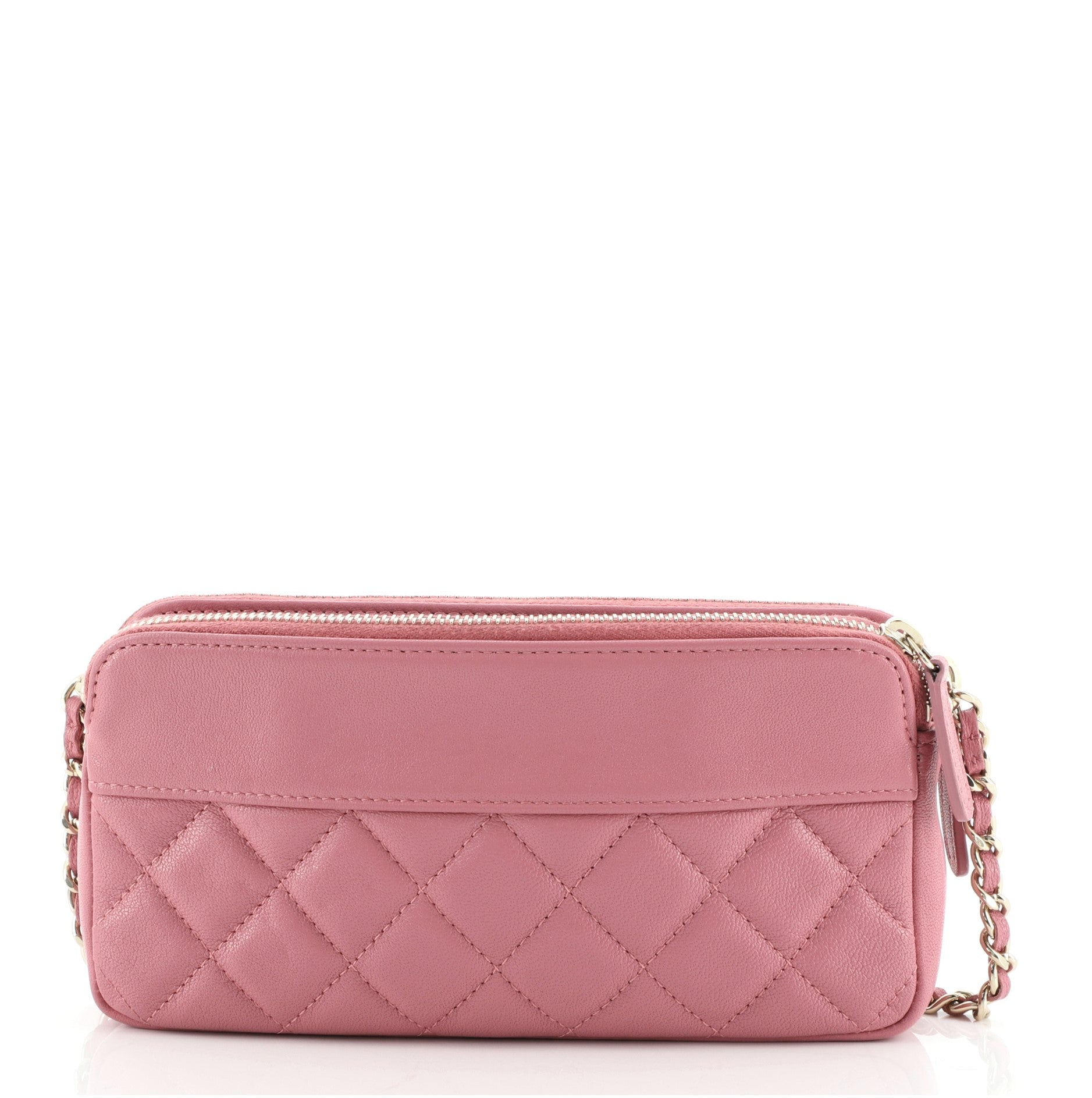 Mademoiselle Vintage Double Zip Clutch with Chain Quilted Sheepskin