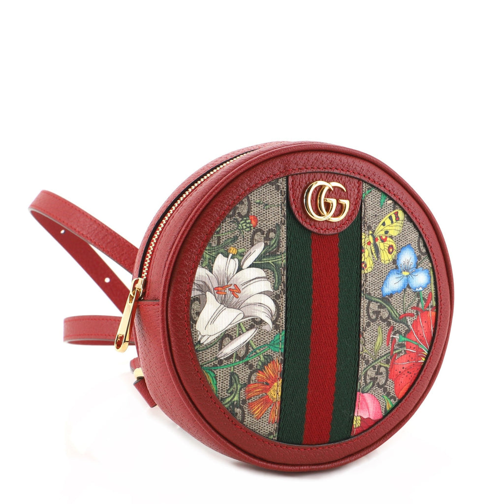 Ophidia Round Shoulder Bag Flora GG Coated Canvas Mini