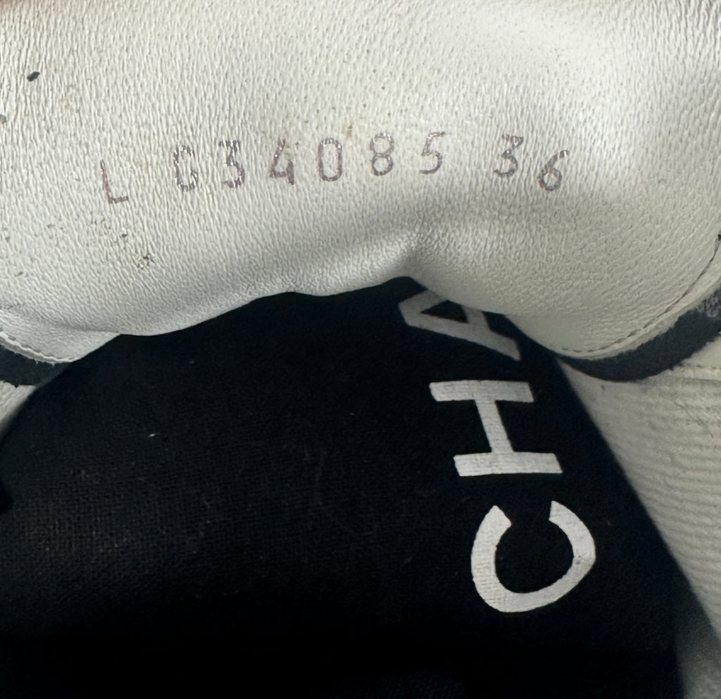 Chanel Black Leather and White Logo Court Sneakers - 36