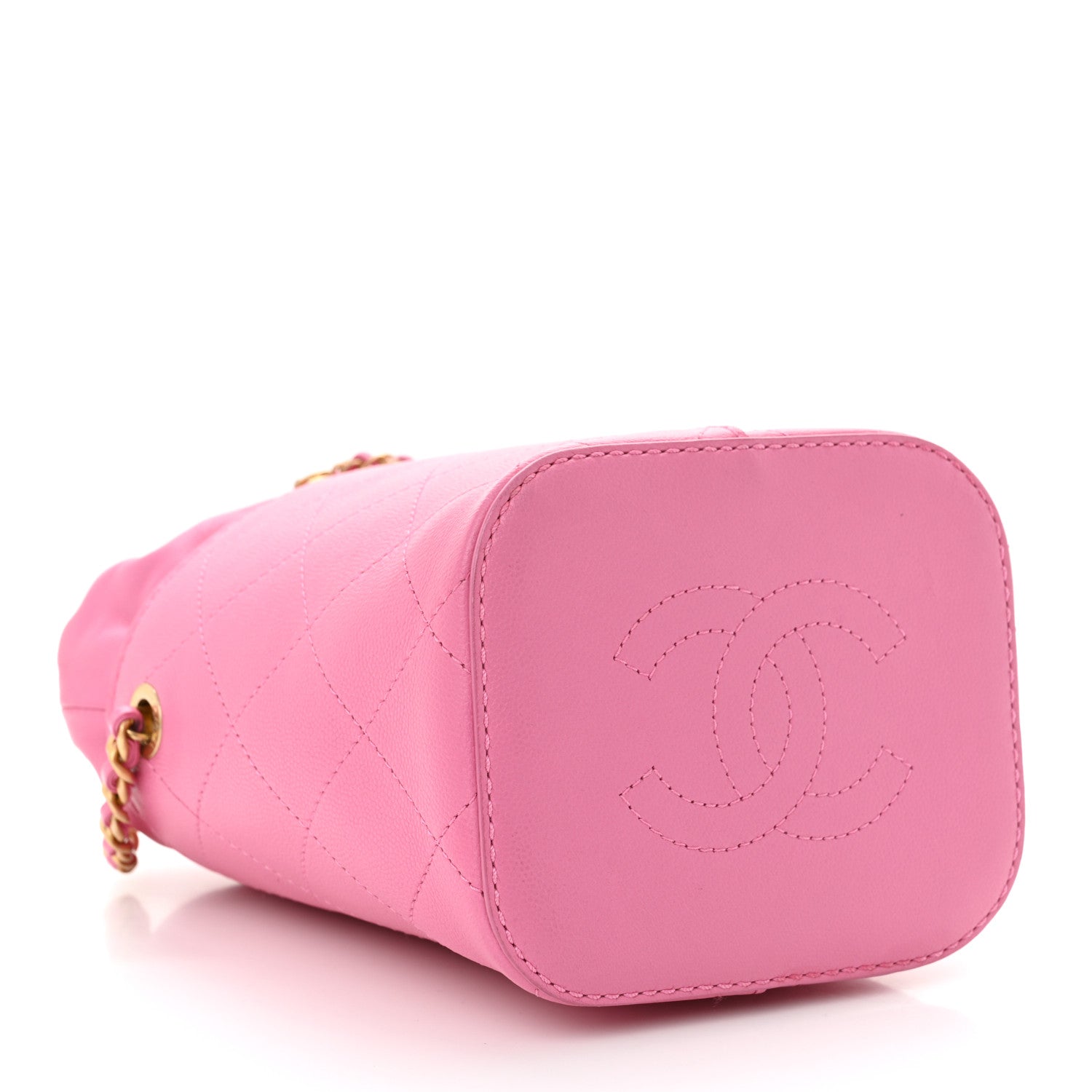 Calfskin Small CC Chain Bucket Drawstring Bag Pink