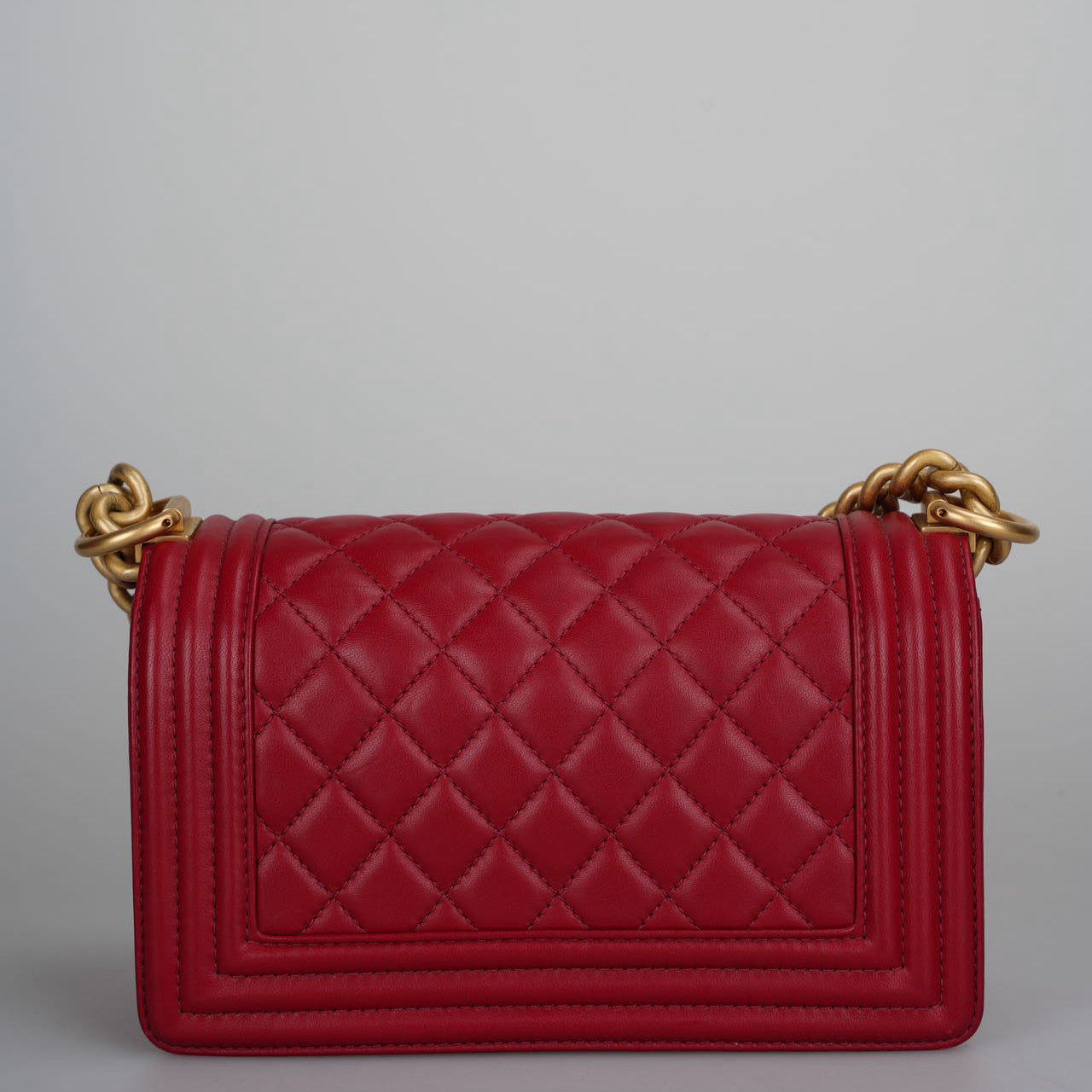 Chanel Small Le Boy Bag Red Quilted Lambskin with Gold Hardware