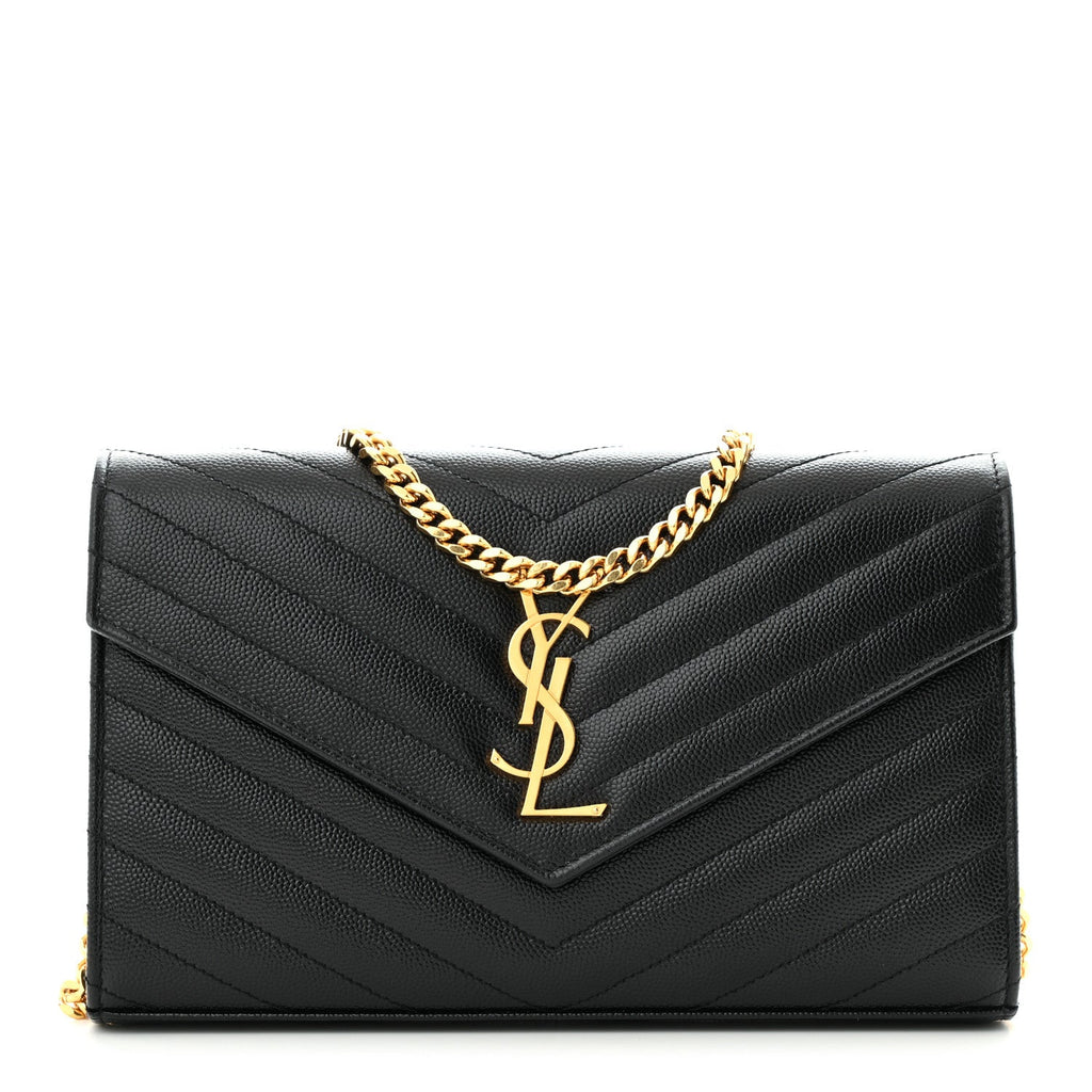 Grain De Poudre Matelasse Chevron Monogram Chain Wallet Black