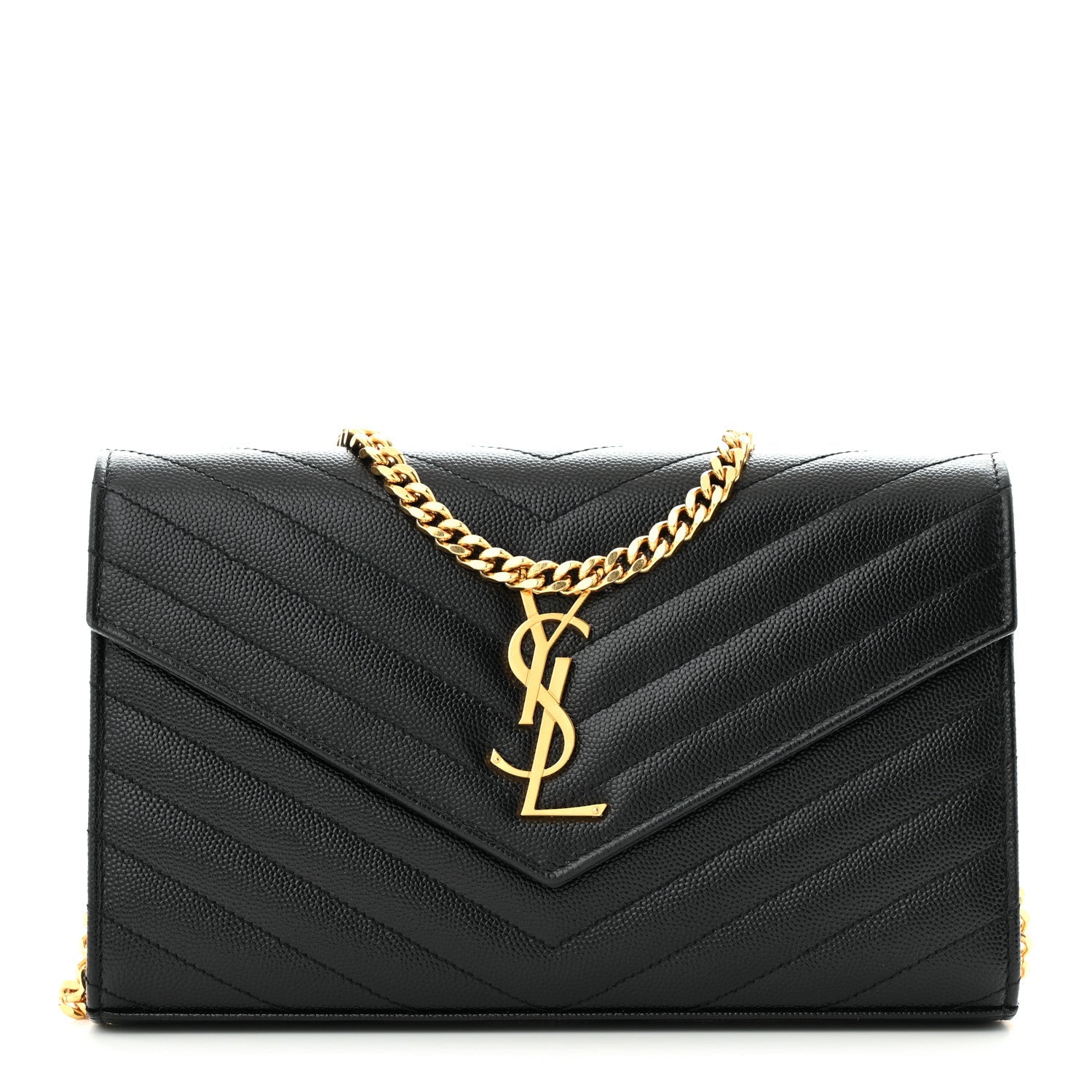 Grain De Poudre Matelasse Chevron Monogram Chain Wallet Black