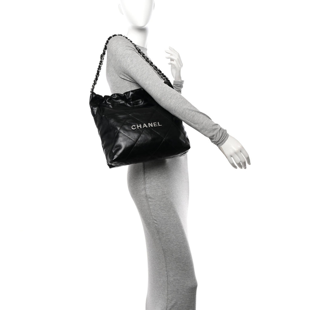 Shiny Calfskin Quilted Small Chanel 22 Black