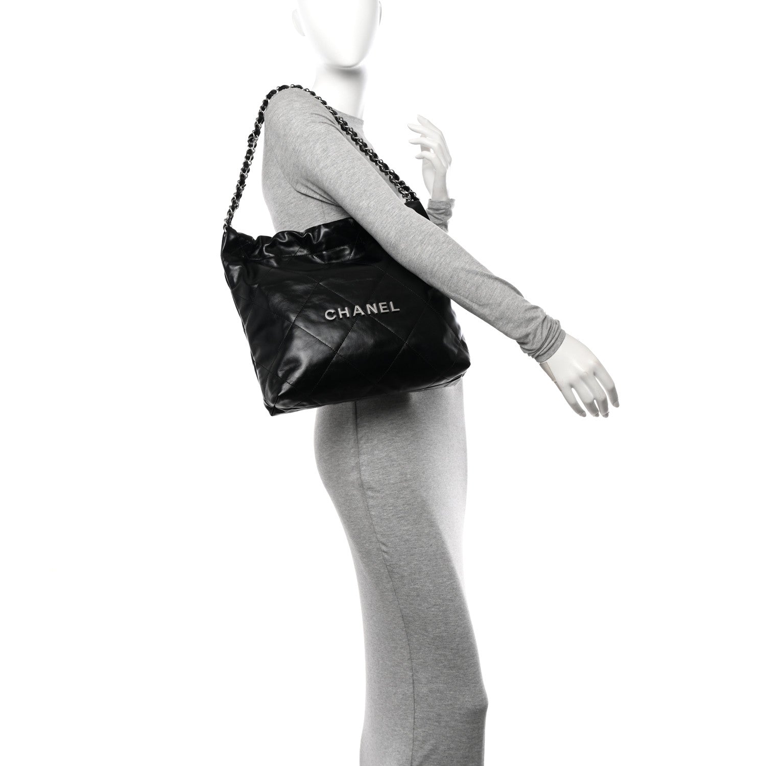 Shiny Calfskin Quilted Small Chanel 22 Black