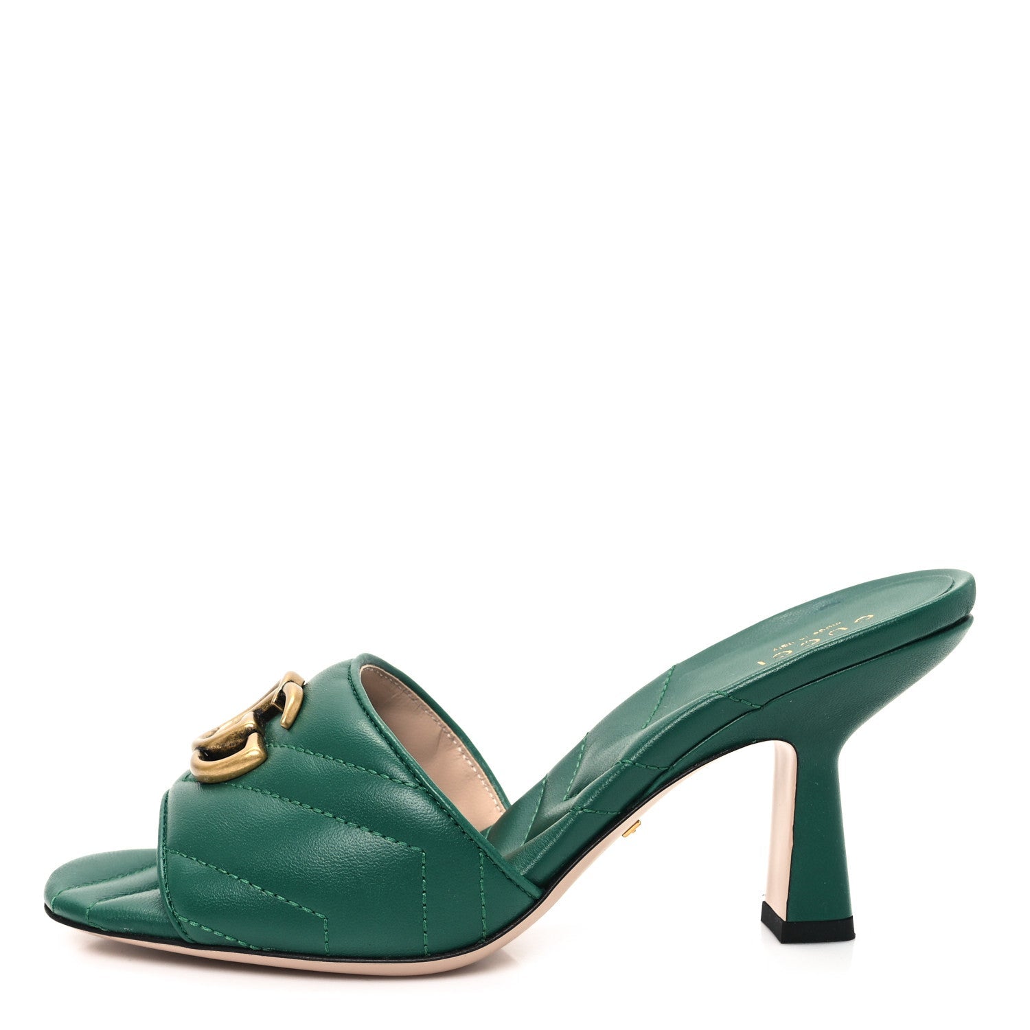 Nappa Matelasse GG Marmont 75mm Slide Sandals 36 Emerald