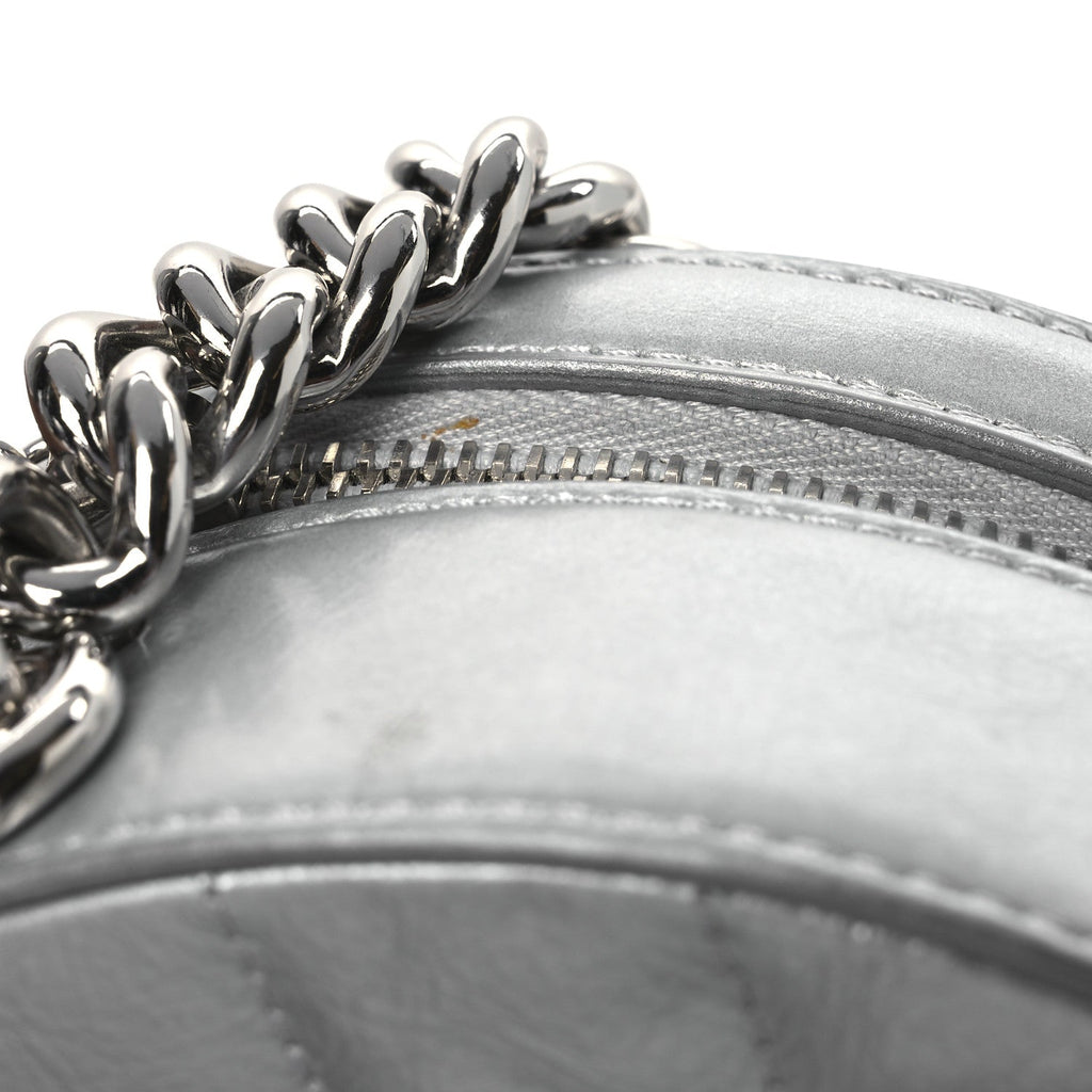 Metallic Glazed Calfskin Round As Earth Evening Bag Silver