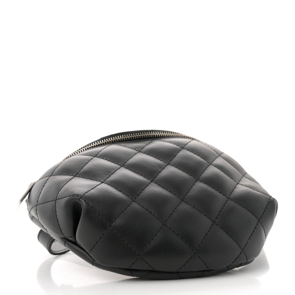 Lambskin Quilted Waist Belt Bag Black