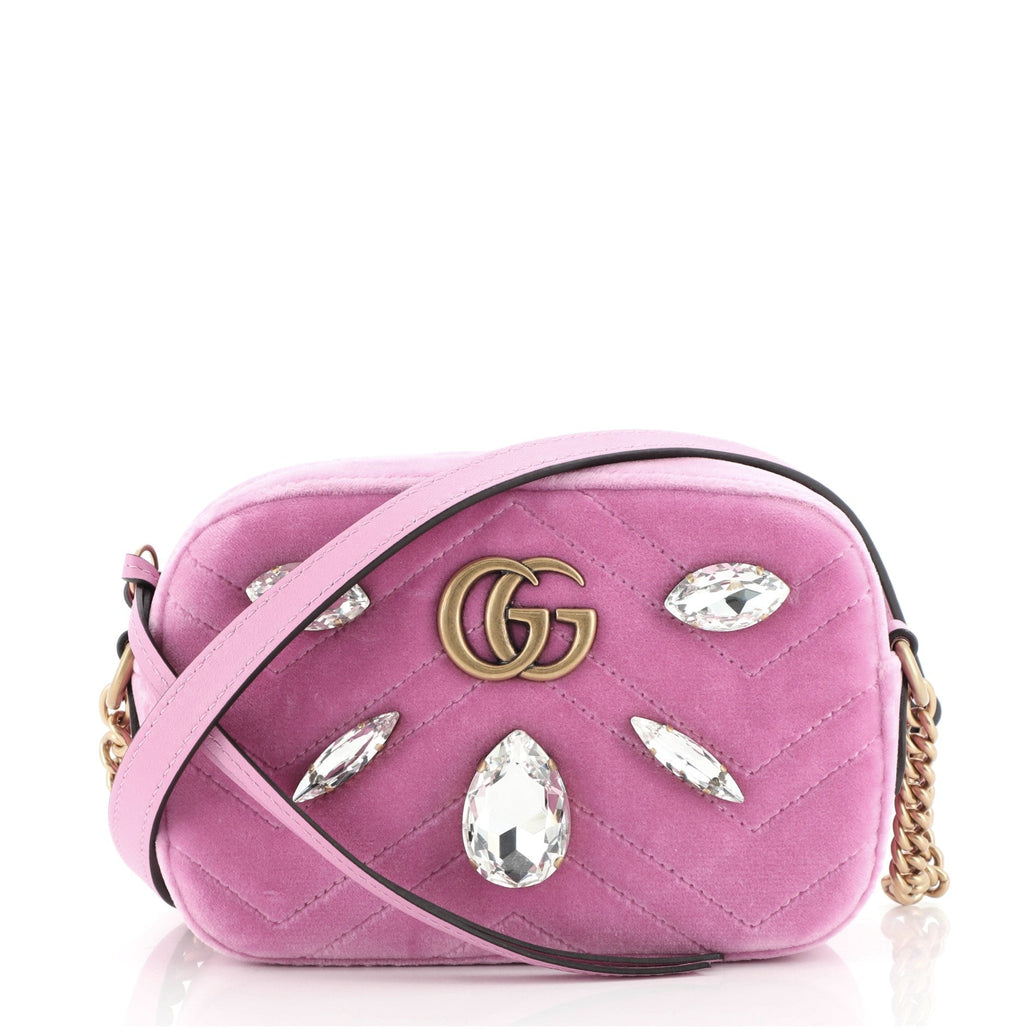 GG Marmont Shoulder Bag Crystal Embellished Matelasse Velvet Mini