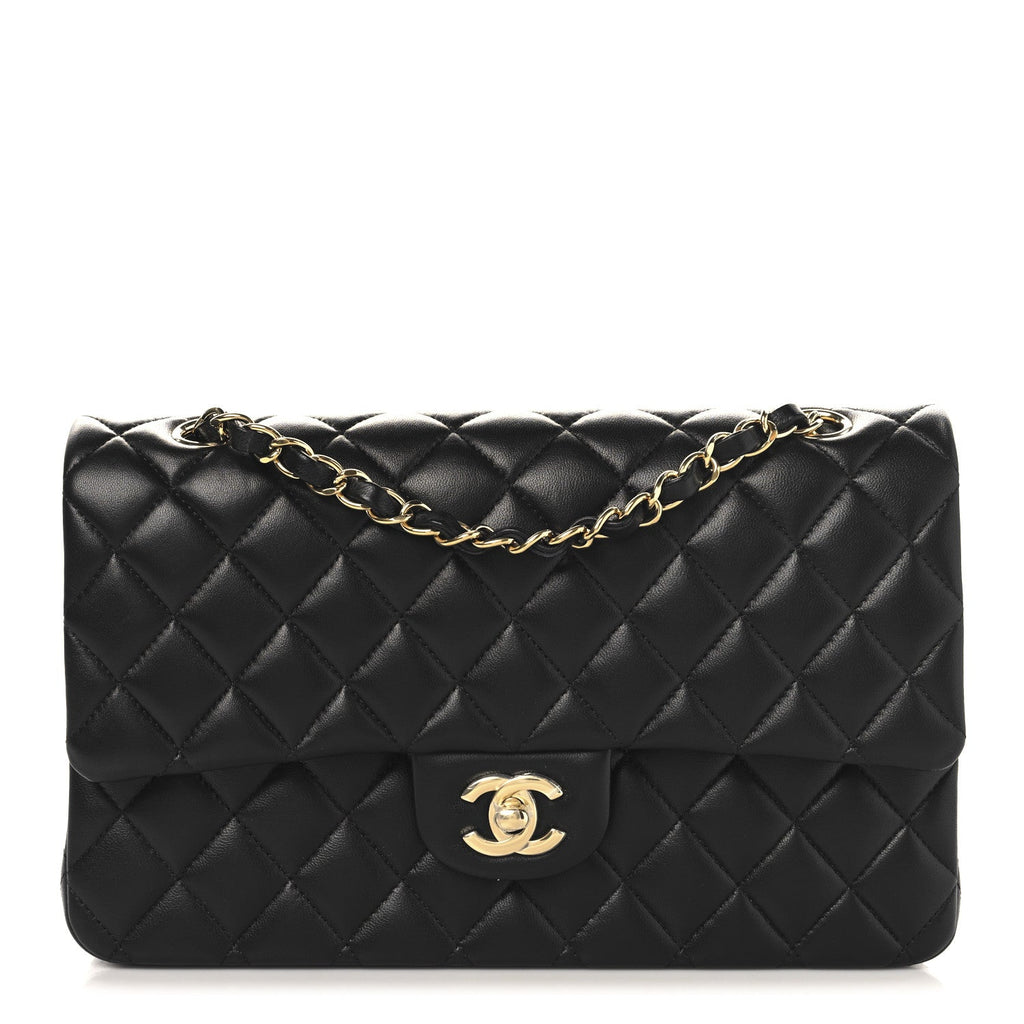 Lambskin Quilted Medium Double Flap Black