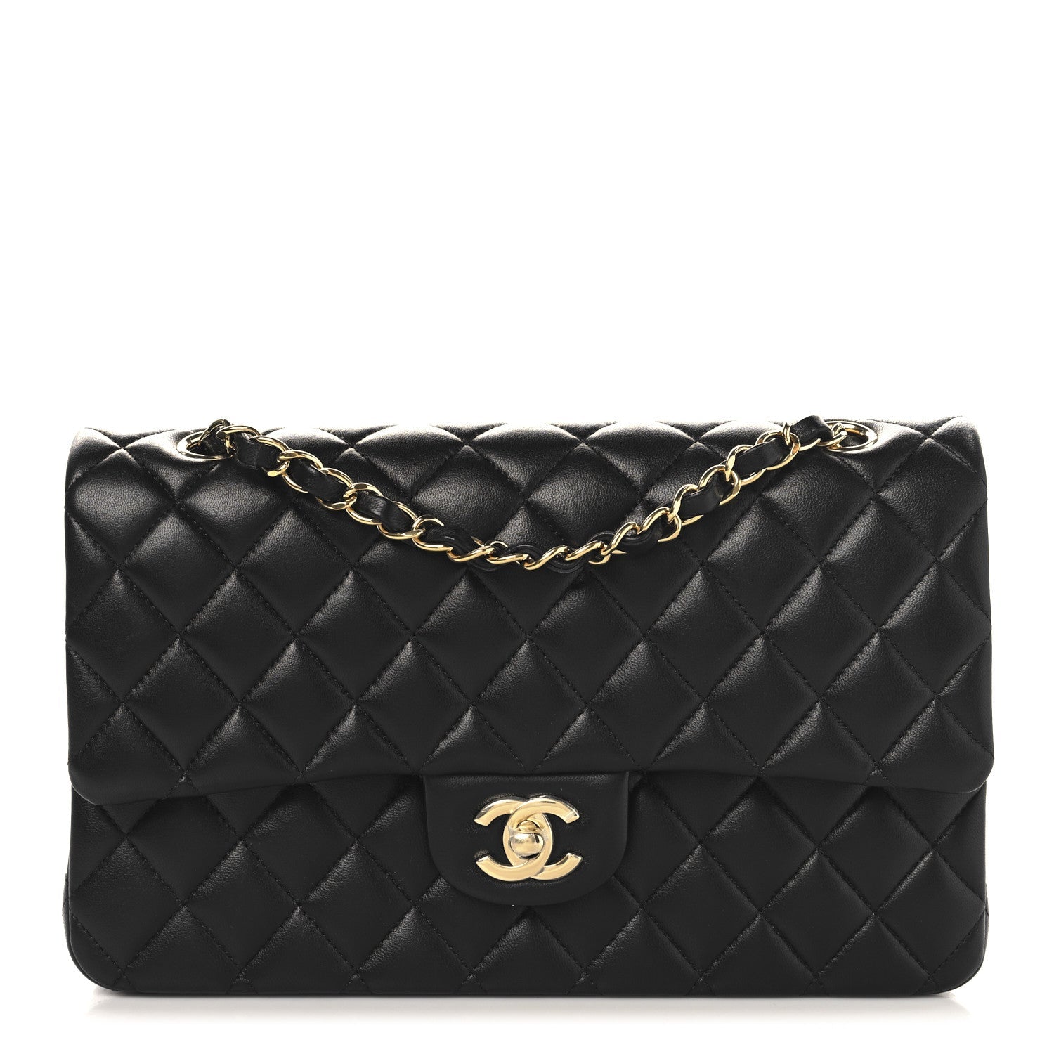 Lambskin Quilted Medium Double Flap Black