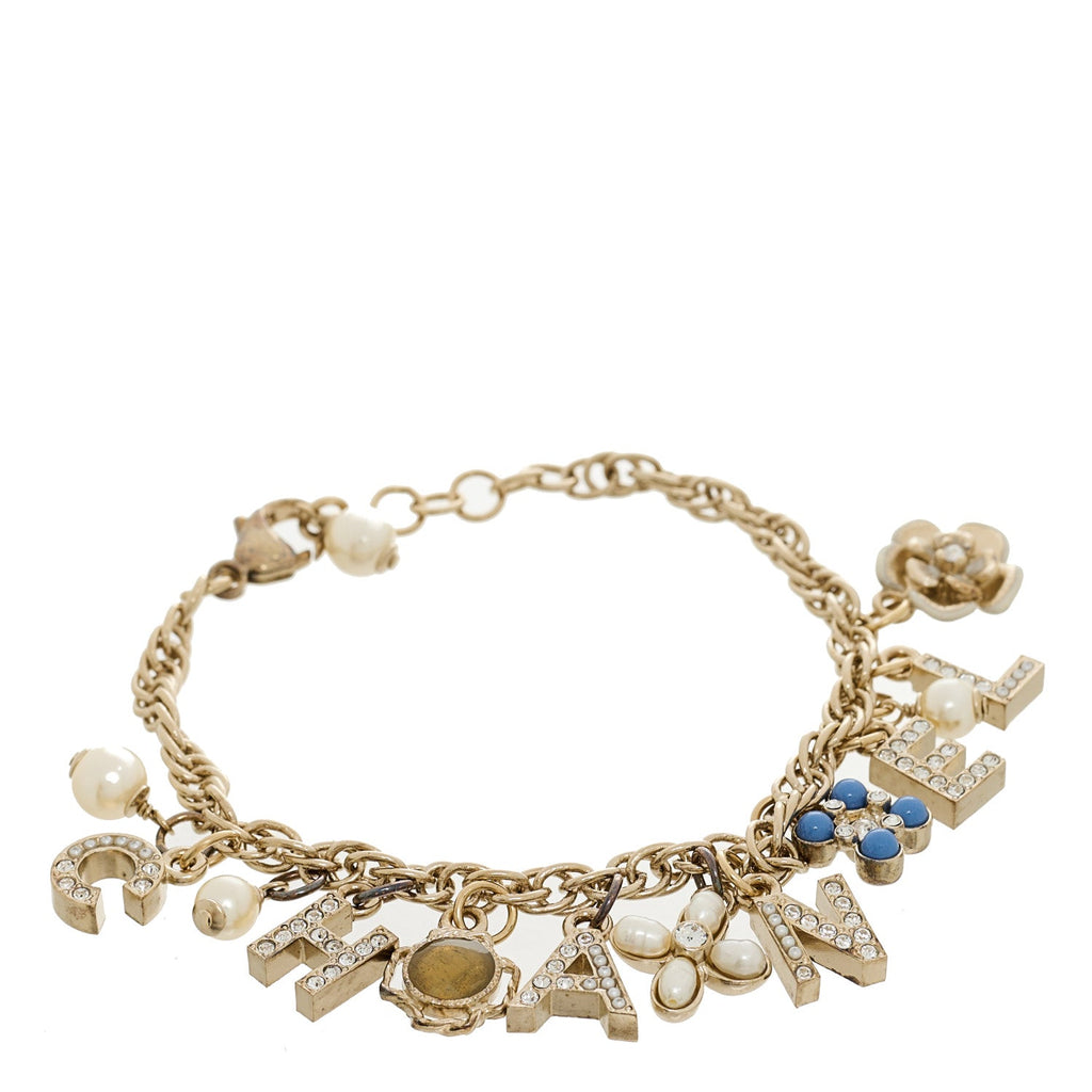 Metal Crystal Chain CC Charms Bracelet Gold