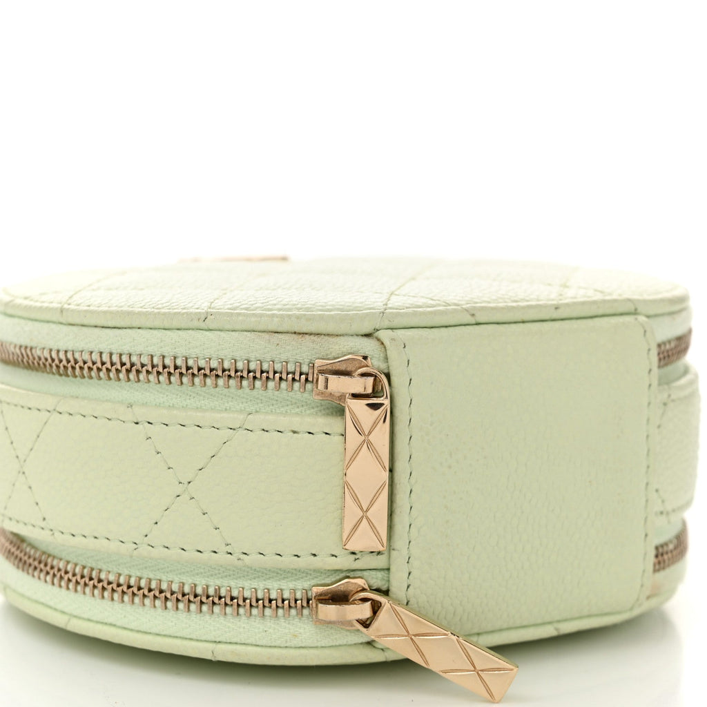 Caviar Quilted Round Handle With Care Vanity With Chain Light Green