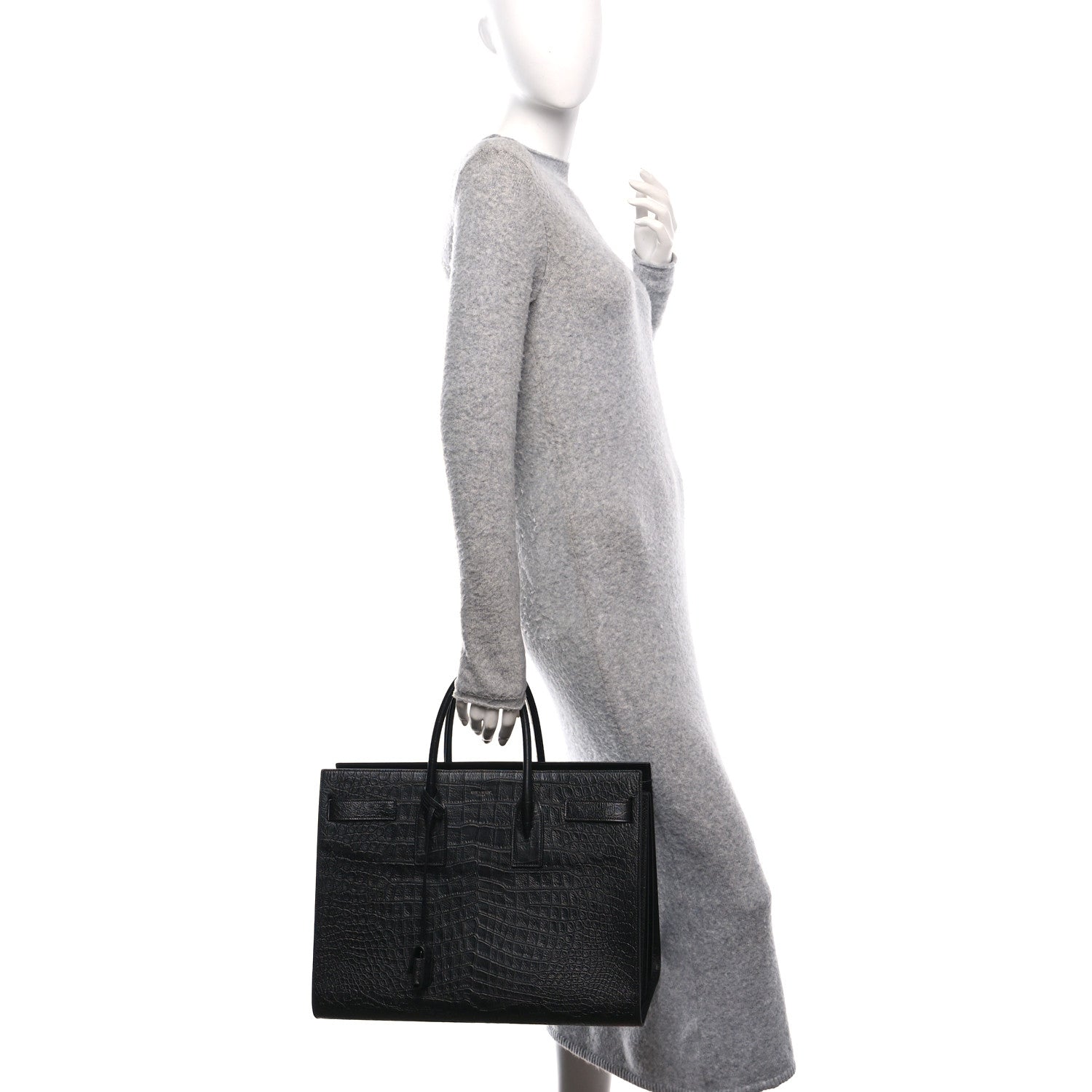 Calfskin Crocodile Embossed Large Sac De Jour Carryall Black