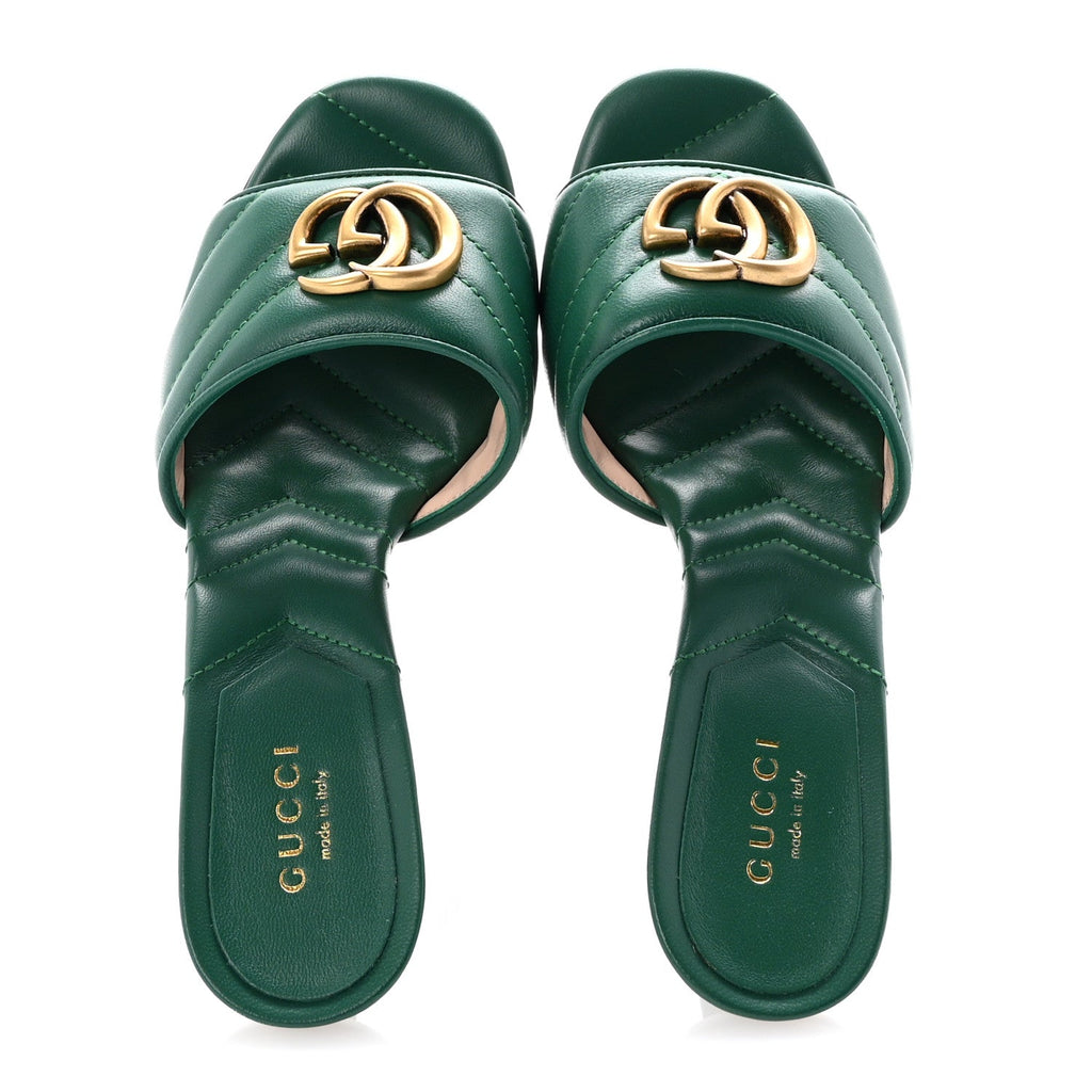 Nappa Matelasse GG Marmont 75mm Slide Sandals 35 Emerald