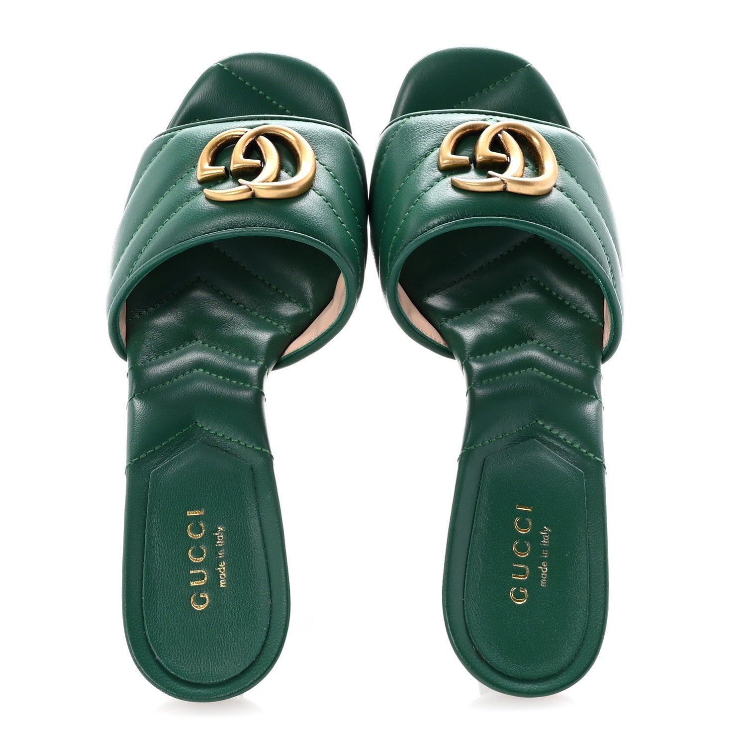 Nappa Matelasse GG Marmont 75mm Slide Sandals 35 Emerald