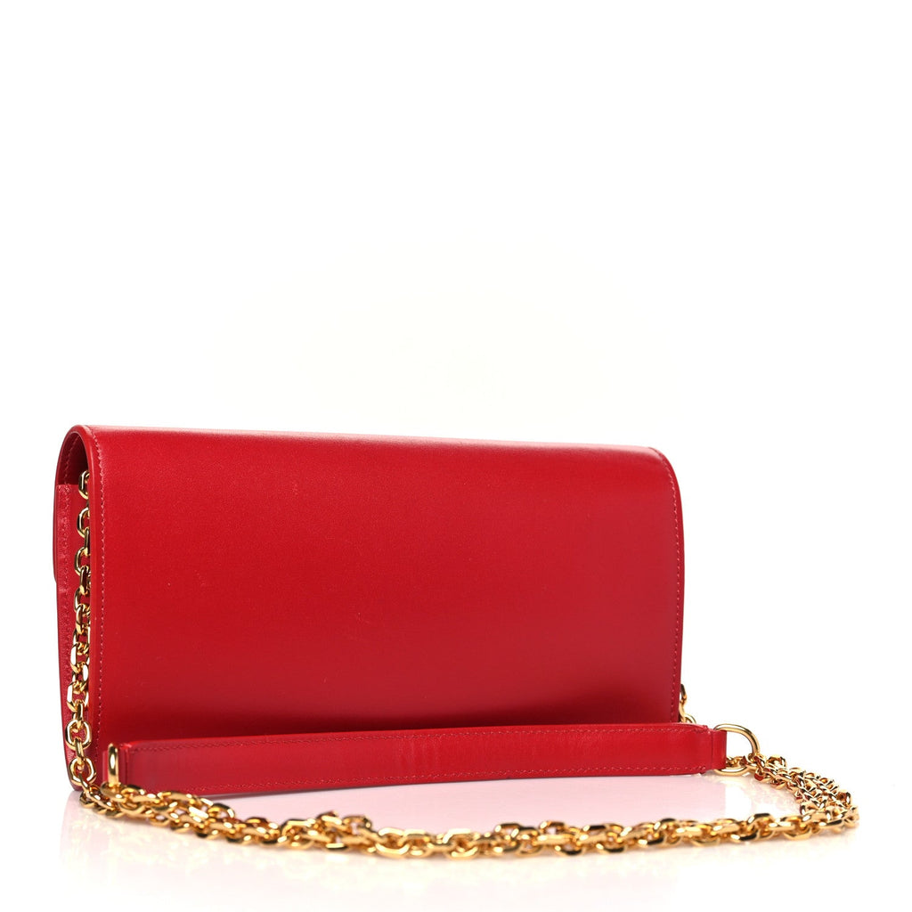 Shiny Smooth Calfskin C Wallet On Chain Bag Red