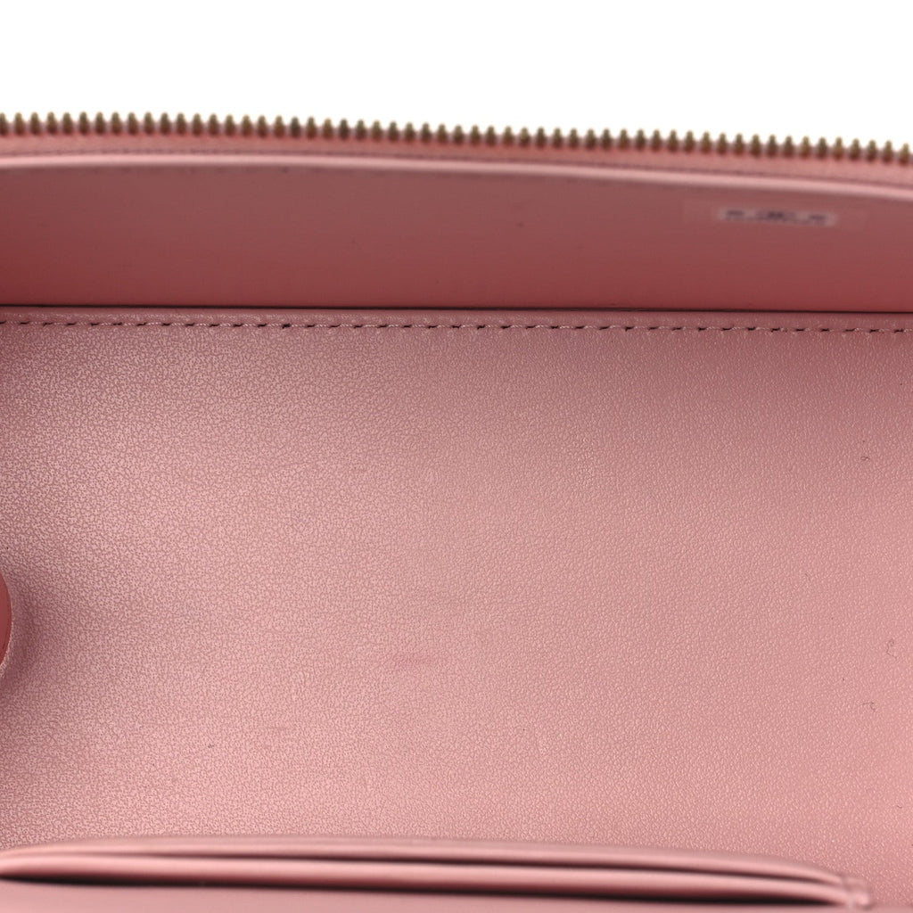 Caviar Quilted  Vanity Case With Chain Pink