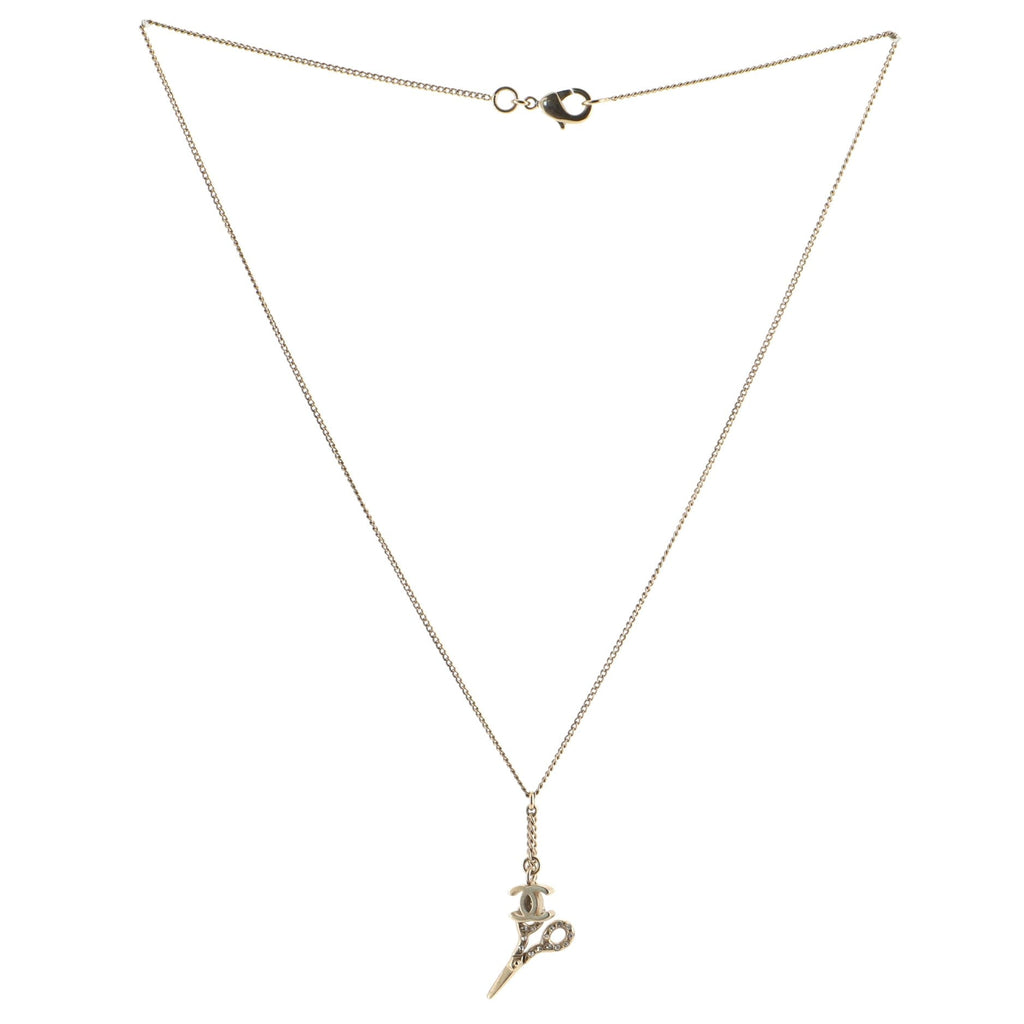CC Scissor Pendant Necklace Embellished Metal