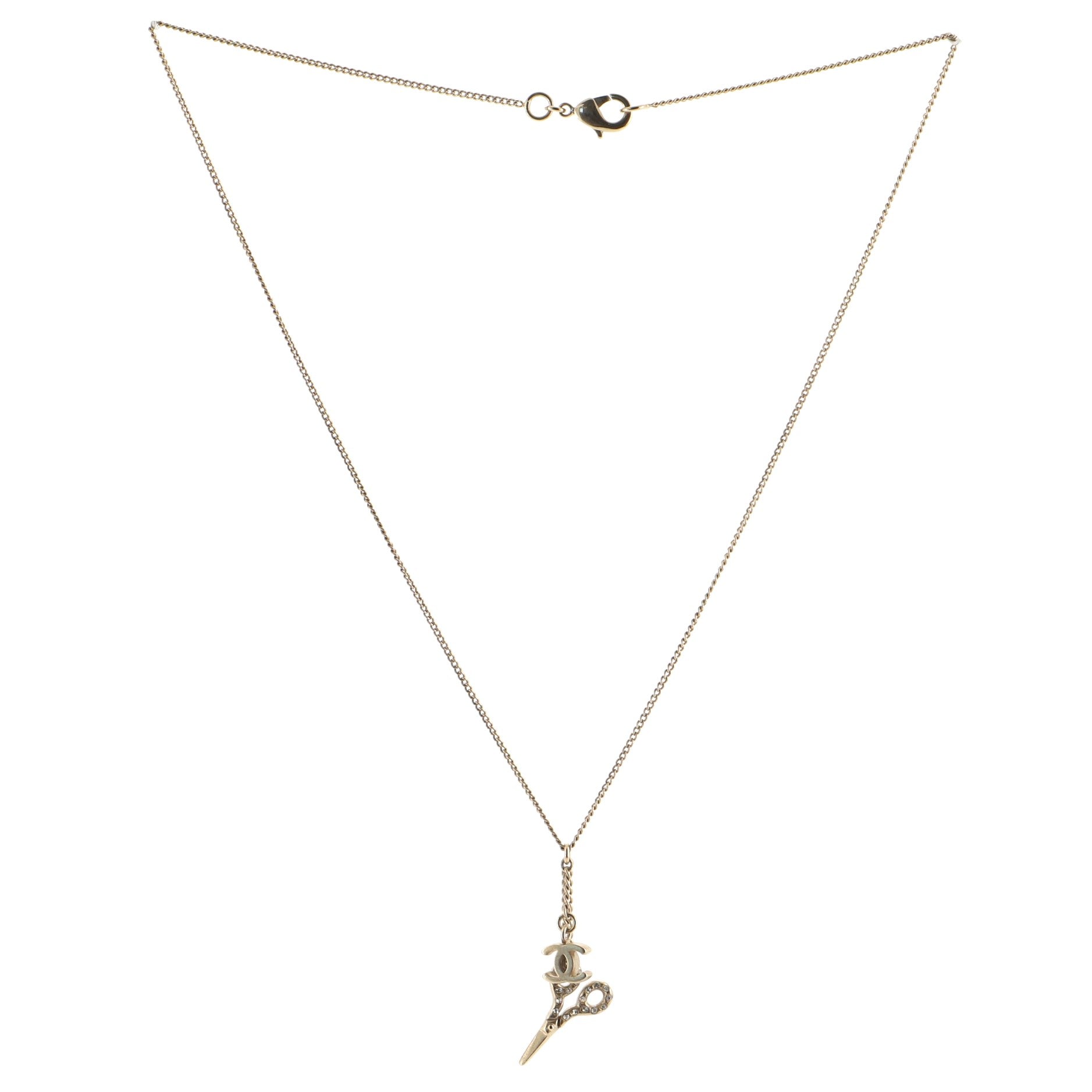 CC Scissor Pendant Necklace Embellished Metal
