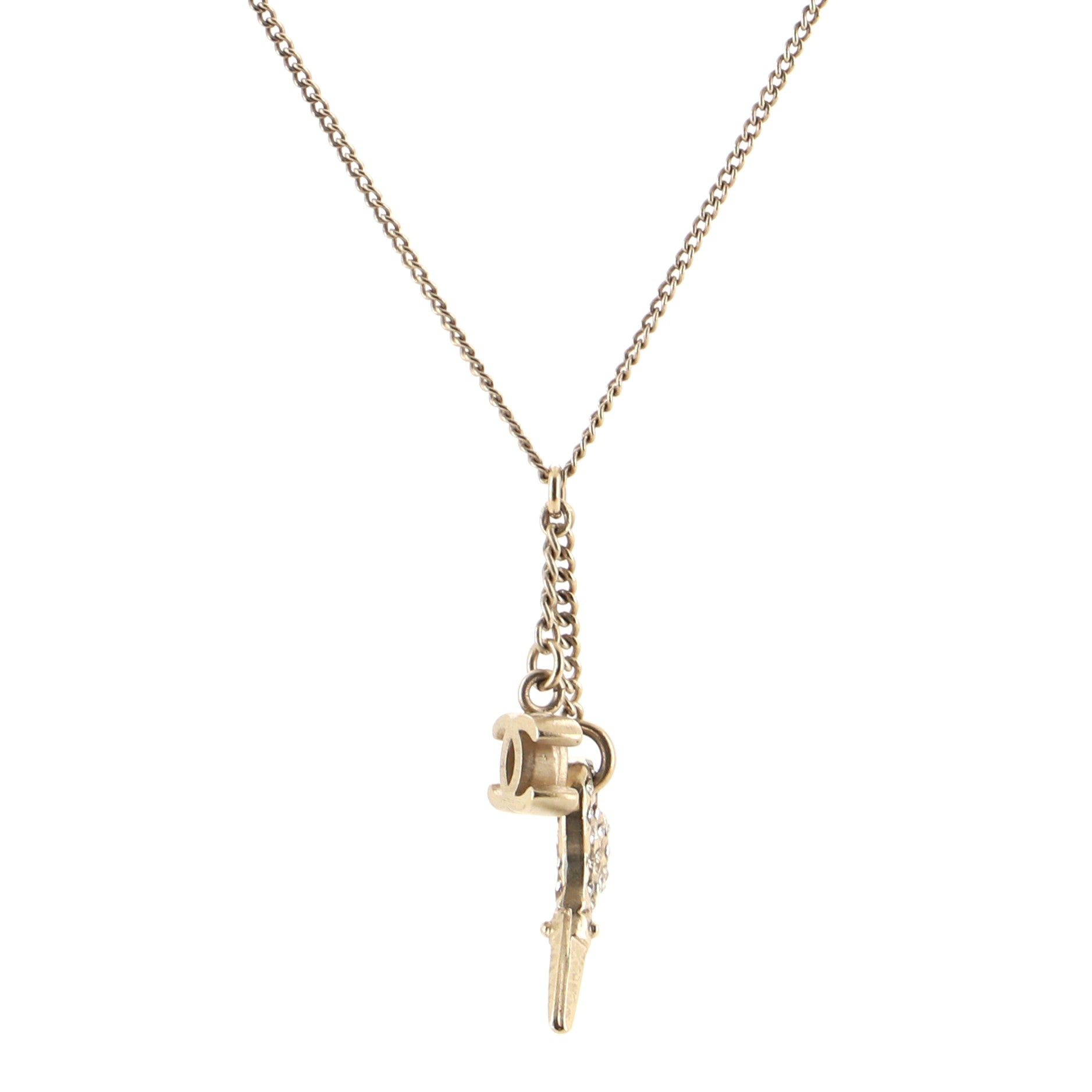 CC Scissor Pendant Necklace Embellished Metal