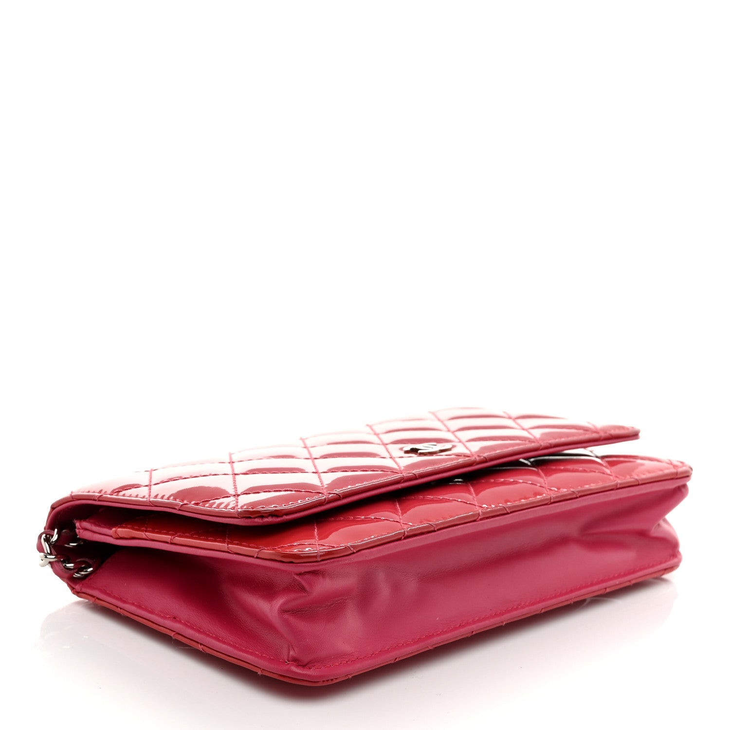 Patent Calfskin Quilted Wallet On Chain WOC Pink