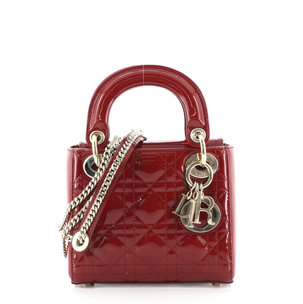Lady Dior Chain Bag Cannage Quilt Patent Mini