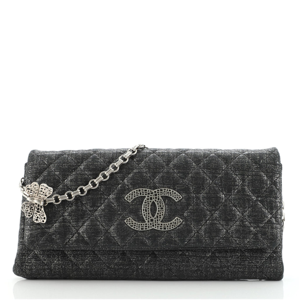 Butterfly Chain Clutch Quilted Glitter Fabric