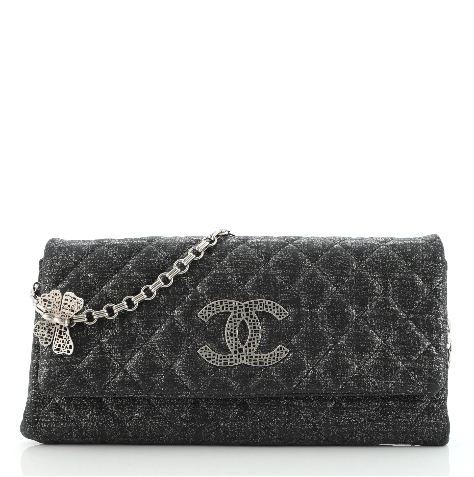 Butterfly Chain Clutch Quilted Glitter Fabric