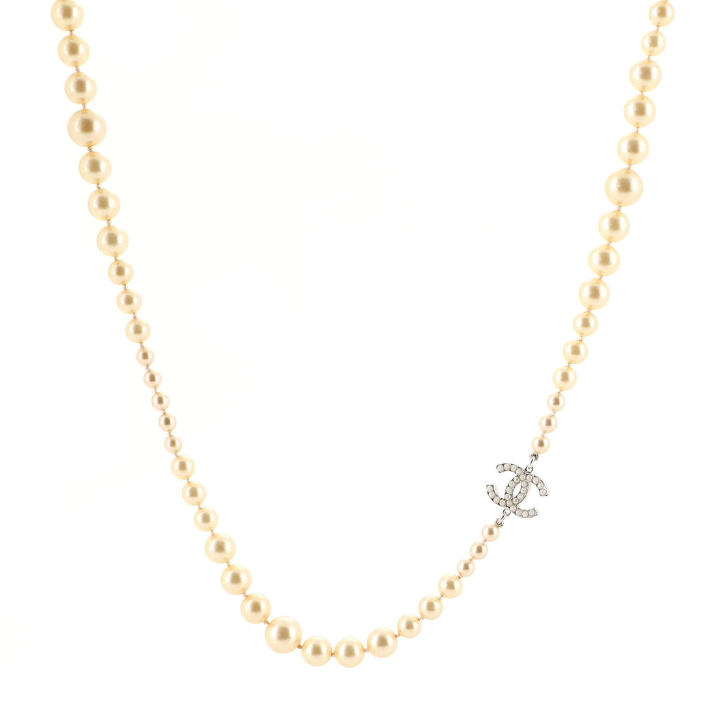 CC Long Necklace Faux Pearls and Metal